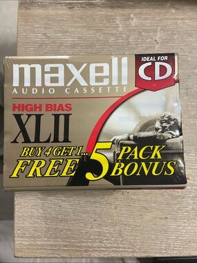 Vintage Maxell XLII 90 High Bias Audio Cassette Tapes Sealed 5-Pack Blank